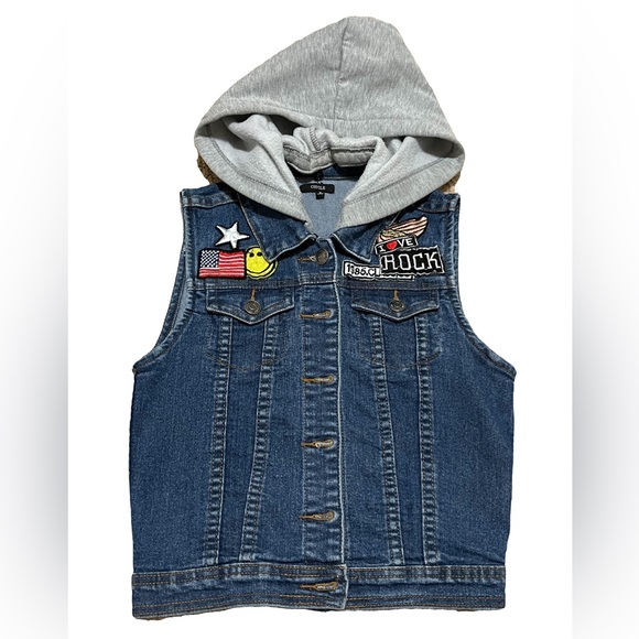 Chiqle Vintage Girls Retro Jean Vest With Hoodie - Picture 1 of 4